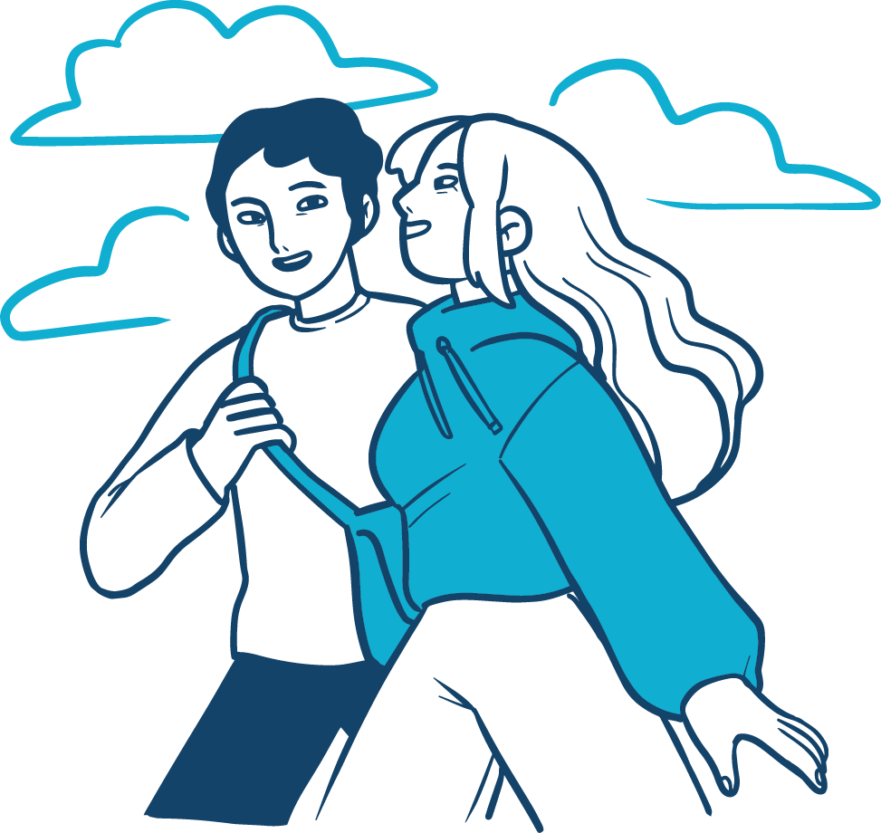 Two teens walking together as friends, illustrated